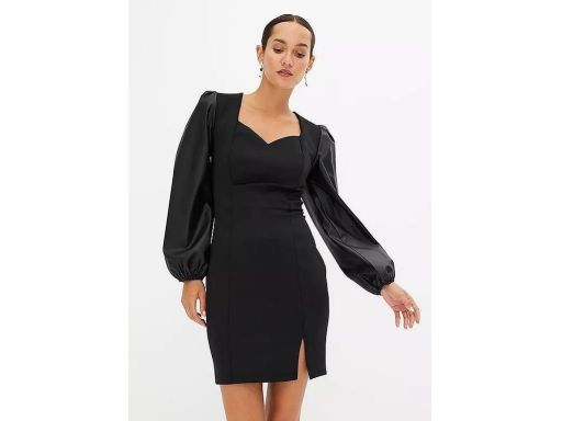 B.P.C czarna sukienka z rękawami z eko skóry r.36/38