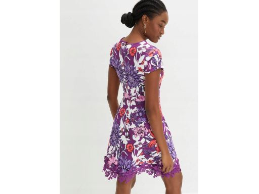 B.P.C sukienka fioletowa w kwiaty z koronką ^36/38