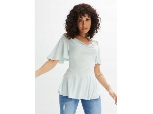 B.P.C bluzka miętowa z koronką z baskinką ^36/38