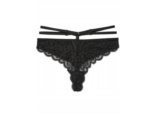 B.P.C czarne stringi koronkowe z ozdobnymi paskami r.40/42