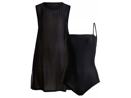 B.P.C kostium kąpielowy czarny z sukienką siateczkową plażową ^48