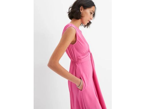 B.P.C sukienka midi jasna fuksja z przewiązaniem ^54