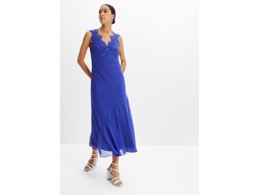 B.P.C Sukienka szyfonowa długa maxi z koronką chabrowa ^42