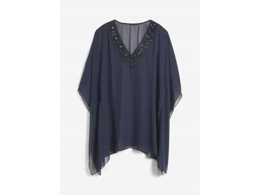 B.P.C granatowa szyfonowa tunika plażowa z kamieniami 48/50.