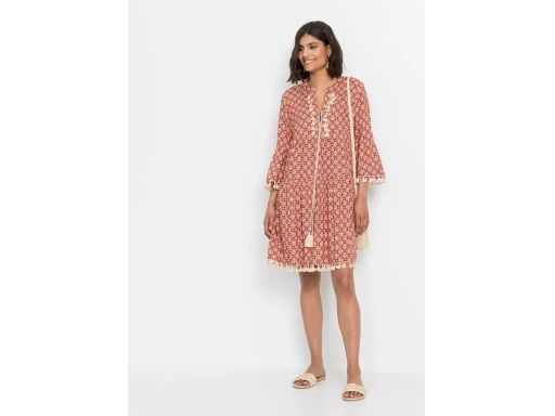 B.P.C sukienka tunikowa we wzory z frędzlami boho r.40