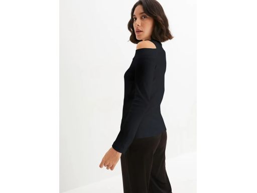 B.P.C czarna bluzka prążkowana z wycięciami i długim rękawem ^40/42