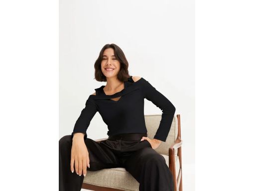 B.P.C czarna bluzka prążkowana z wycięciami i długim rękawem ^40/42