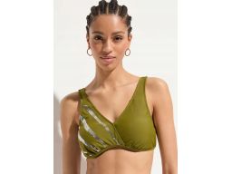 B.P.C biustonosz bikini oliwkowy ze srebrnymi cekinami 85B.