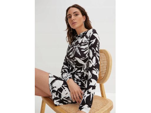 B.P.C Sukienka czarno-biała z marszczeniem ^48/50