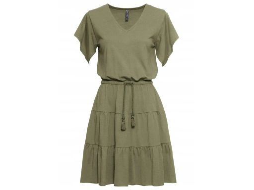 B.P.C khaki sukienka shirtowa z falbanami 44/46.