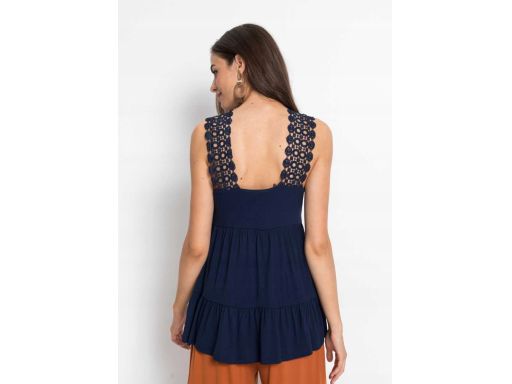 B.P.C top granatowy z koronką i falbanami 40/42.