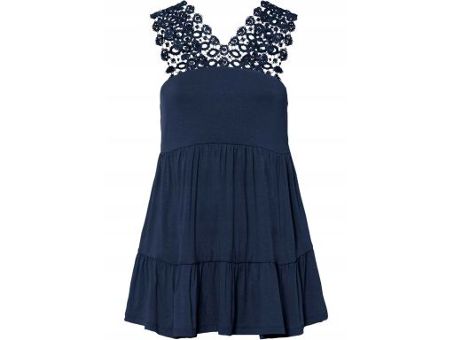 B.P.C top granatowy z koronką i falbanami 40/42.