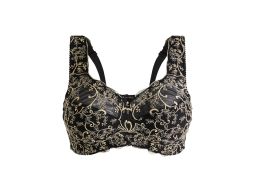 B.P.C biustonosz odciążający bez fiszbin czarny ze złotym haftem 110C.