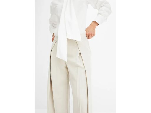 B.P.C spodnie szeroka nogawka jasny beż z zakładkami w talii ^40