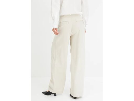 B.P.C spodnie szeroka nogawka jasny beż z zakładkami w talii ^40