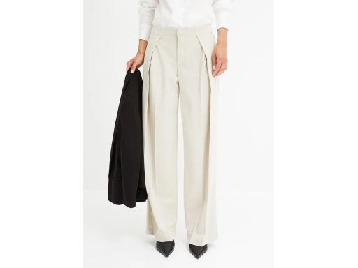 B.P.C spodnie szeroka nogawka jasny beż z zakładkami w talii ^40