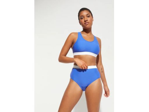B.P.C bikini bustier niebieskie z białym wykończeniem figi wysoki stan