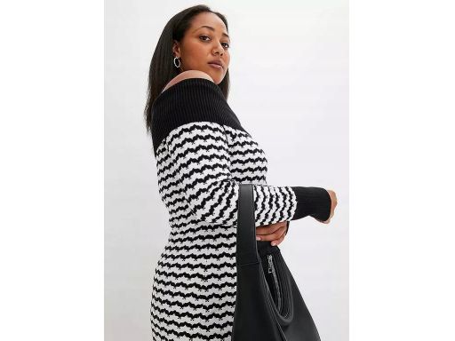 B.P.C ołówkowa sukienka dzianinowa carmen czarno-biała ^44/46