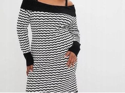 B.P.C ołówkowa sukienka dzianinowa carmen czarno-biała ^44/46