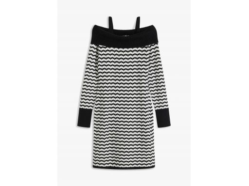 B.P.C ołówkowa sukienka dzianinowa carmen czarno-biała ^44/46