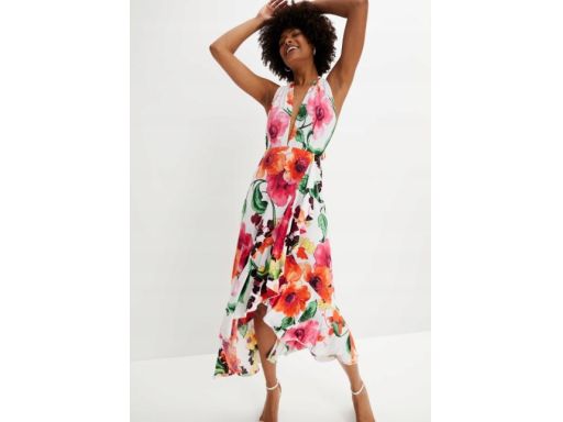 B.P.C sukienka asymetryczna nadruk midi r.32/34