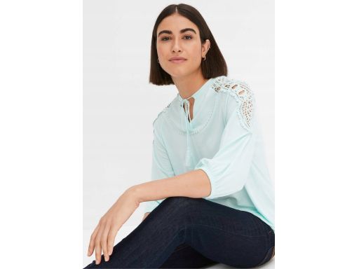 B.P.C turkusowa bluzka boho z koronką 40/42.