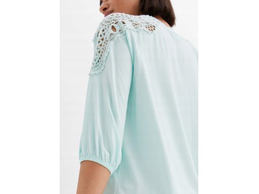 B.P.C turkusowa bluzka boho z koronką 40/42.