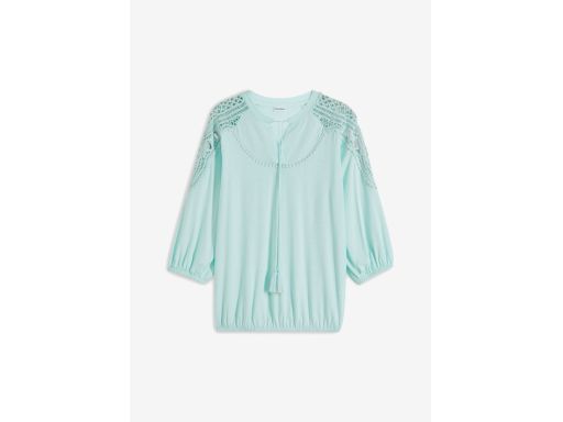 B.P.C turkusowa bluzka boho z koronką 40/42.