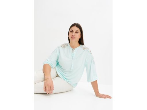 B.P.C turkusowa bluzka boho z koronką 40/42.