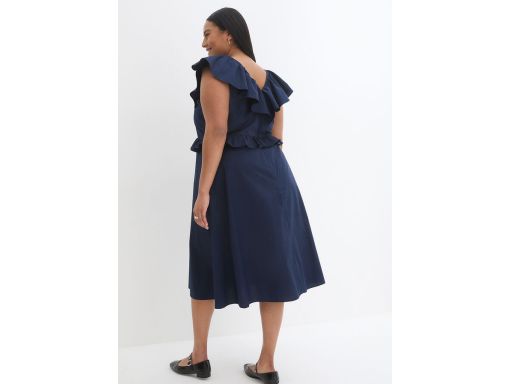 B.P.C granatowa sukienka midi z falbanami ^46