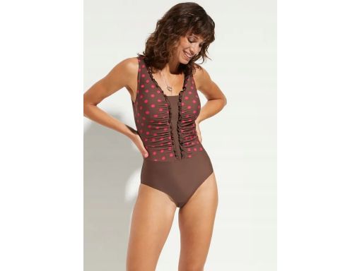 B.P.C Kostium kąpielowy modelujący brązowy w różowe grochy ^40