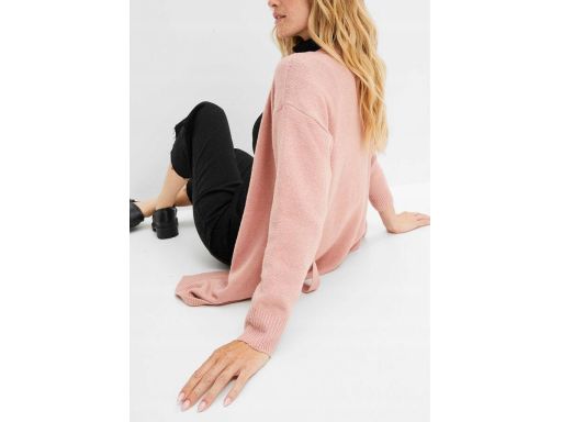 B.P.C długi sweter kopertowy wiązany pudrowy róż ^36/38