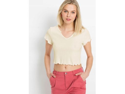 B.P.C t-shirt damski prążek ecru krótki 40/42.