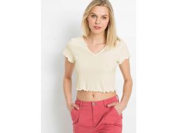 B.P.C t-shirt damski prążek ecru krótki 40/42.