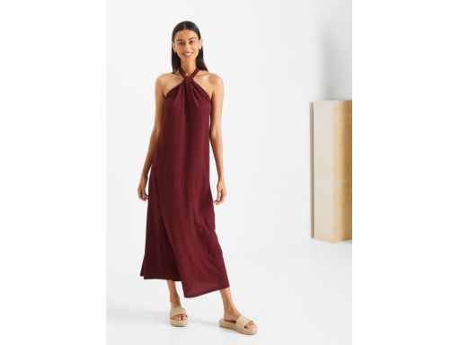 B.P.C maxi sukienka wiązana na szyi bordowa 44/46.