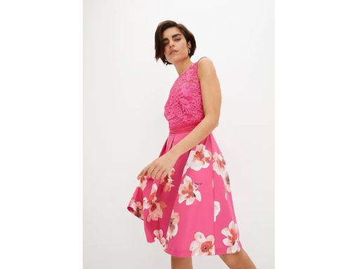 B.P.C sukienka różowa w kwiaty z koronką 36/38.