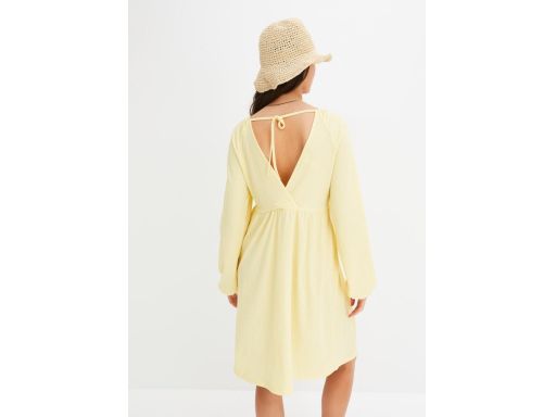 B.P.C sukienka żółta z krepy letnia długi rękaw r.40/42