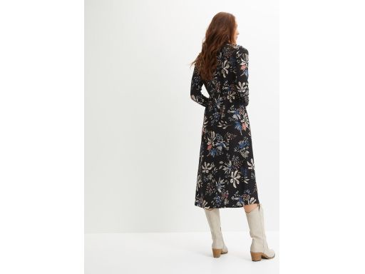 B.P.C czarna sukienka midi w kolorowe kwiaty r.36/38
