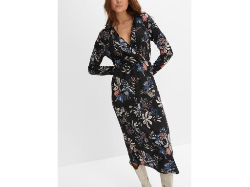 B.P.C czarna sukienka midi w kolorowe kwiaty r.36/38