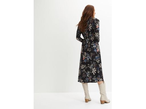 B.P.C czarna sukienka midi w kolorowe kwiaty r.36/38