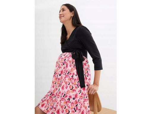 B.P.C sukienka ciążowa czarno-różowa w kwiaty r.44/46