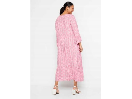 B.P.C długa sukienka kaftanowa różowa w białe wzory r.44