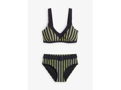 B.P.C bikini oliwkowo-czarno-złote w paski z figami z paskiem ^38