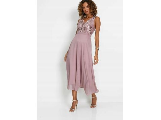 B.P.C sukienka szyfonowa długa pudrowy róż z cekinami PREMIUM ^46