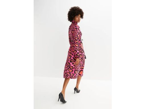 B.P.C sukienka we wzory midi z paskiem z eko skóry z frędzelkami ^36/3