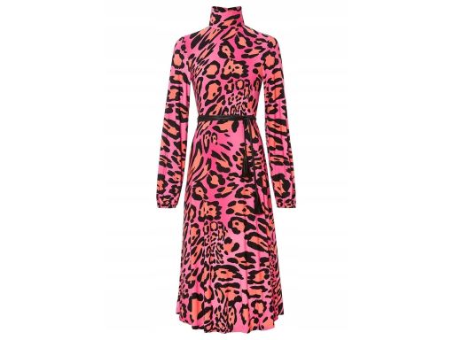 B.P.C sukienka we wzory midi z paskiem z eko skóry z frędzelkami ^36/3