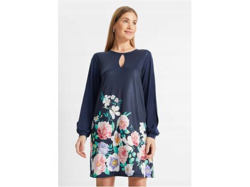 B.P.C sukienka granatowa nadruk wycięcia w rękawach r.40/42