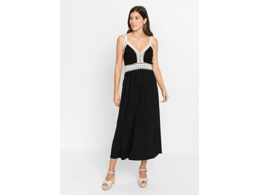 B.P.C sukienka midi czarna z kremową ażurową koronką ^40