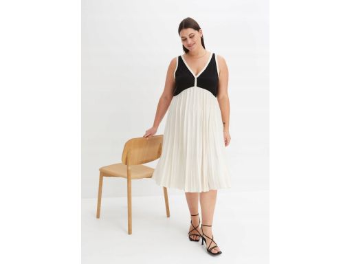 B.P.C sukienka plisowana śmietankowo-czarna 44/46.