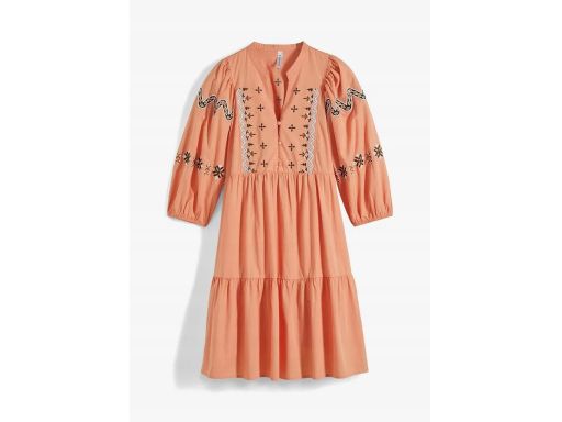 B.P.C sukienka pomarańczowa z falbanami haftowana 42.